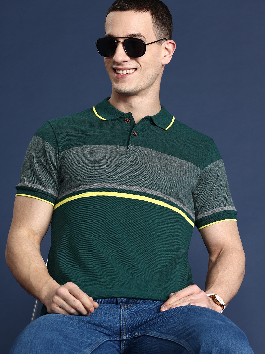 

Mast & Harbour Men Colourblocked Polo Collar T-shirt, Green