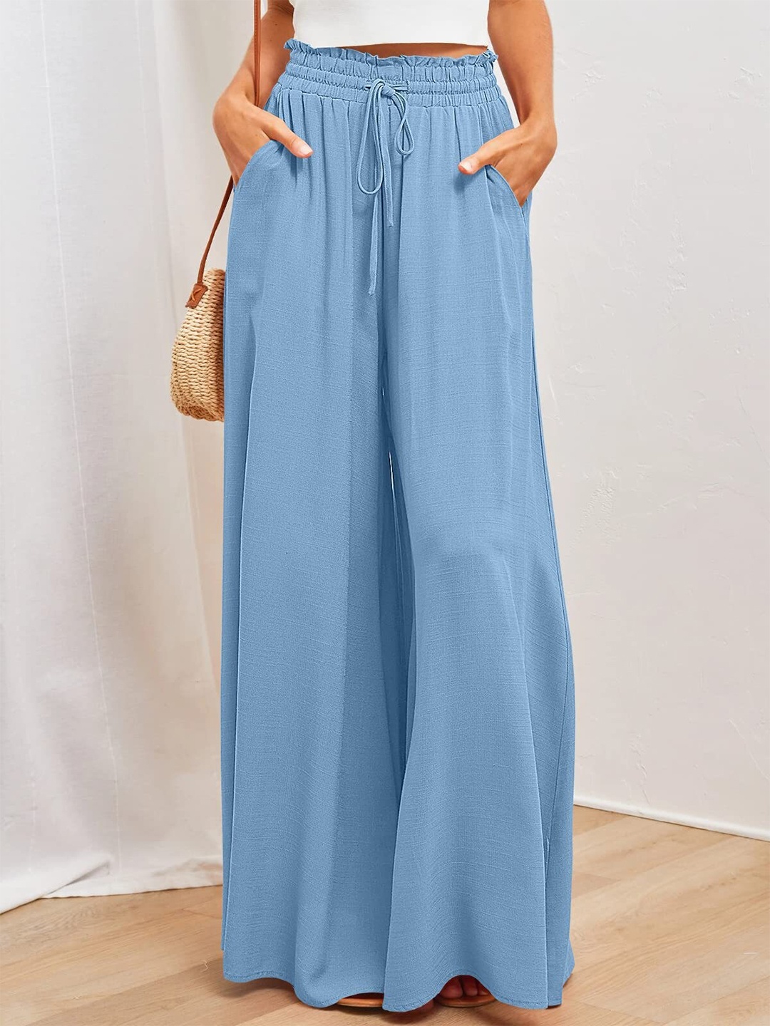 

Stylecast X KPOP Women Mid Rise Wide Leg Palazzos, Blue