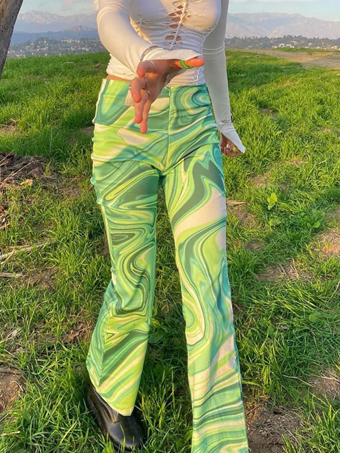 

Stylecast X KPOP Women Abstract Printed Original Parallel Trousers, Green