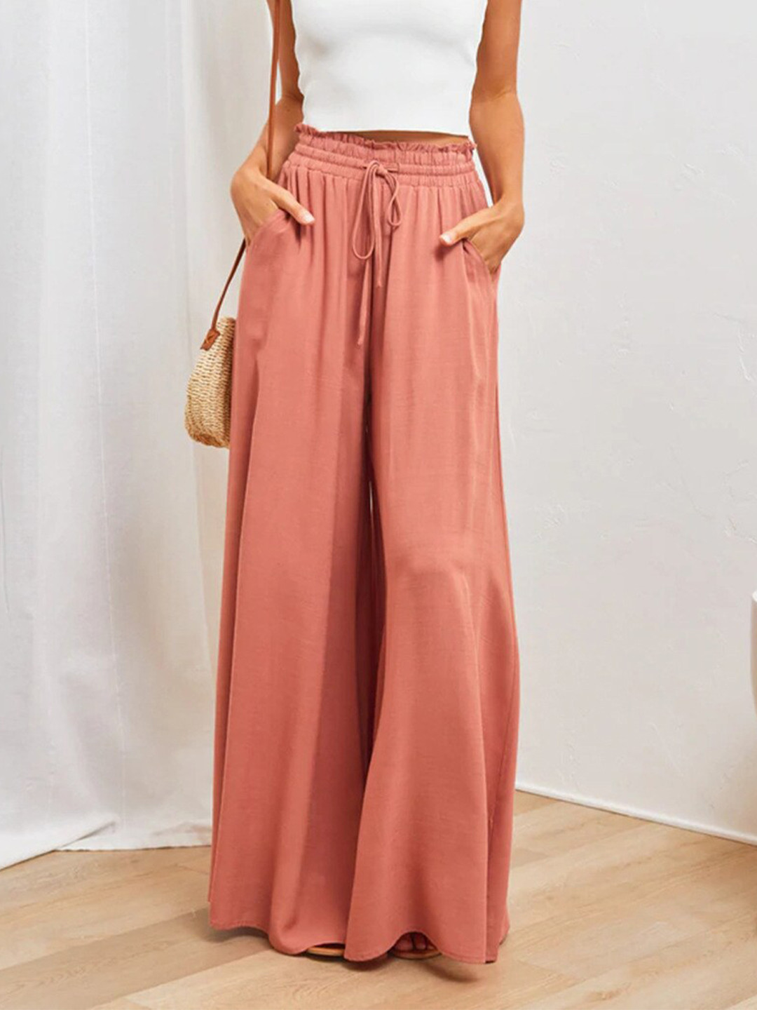 

Stylecast X KPOP Women Mid Rise Straight Palazzos, Red