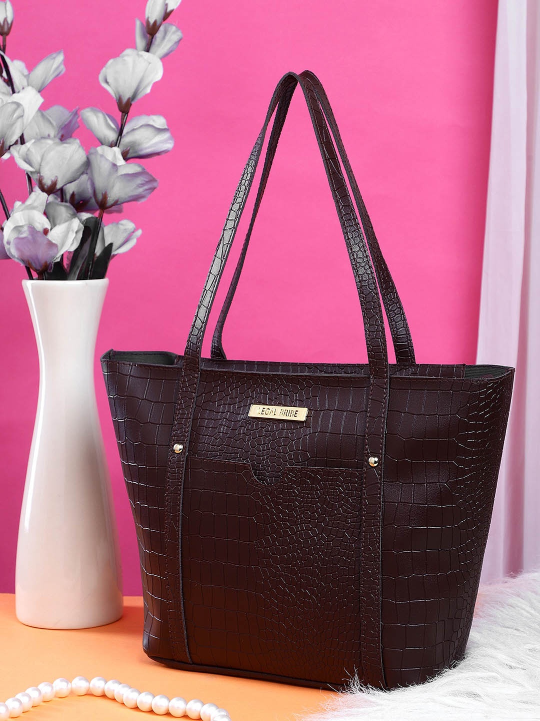 

LEGAL BRIBE Brown Textured PU Tote Bag