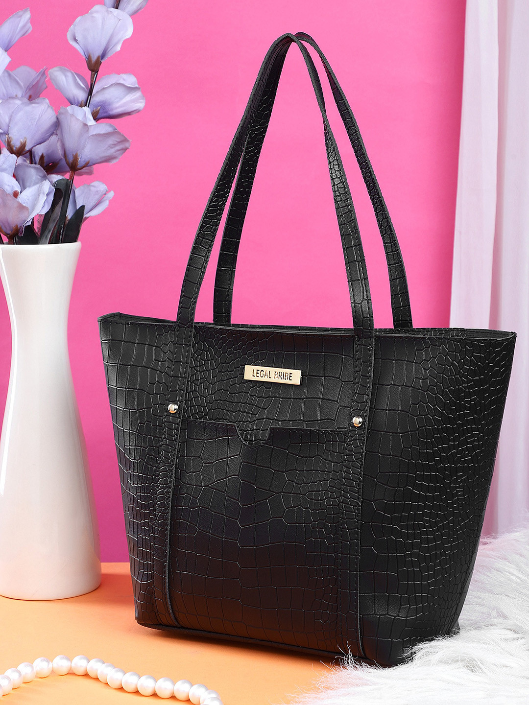 

LEGAL BRIBE Animal Textured Shopper Shoulder Bag, Black