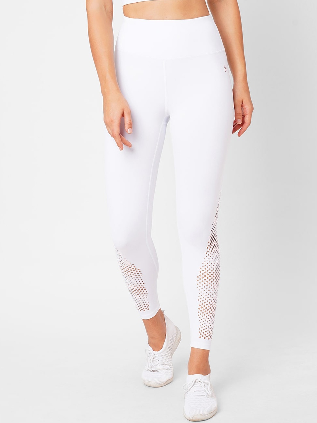 

BODD ACTIVE High-Waisted Cut Work Ankle Length Tights, White