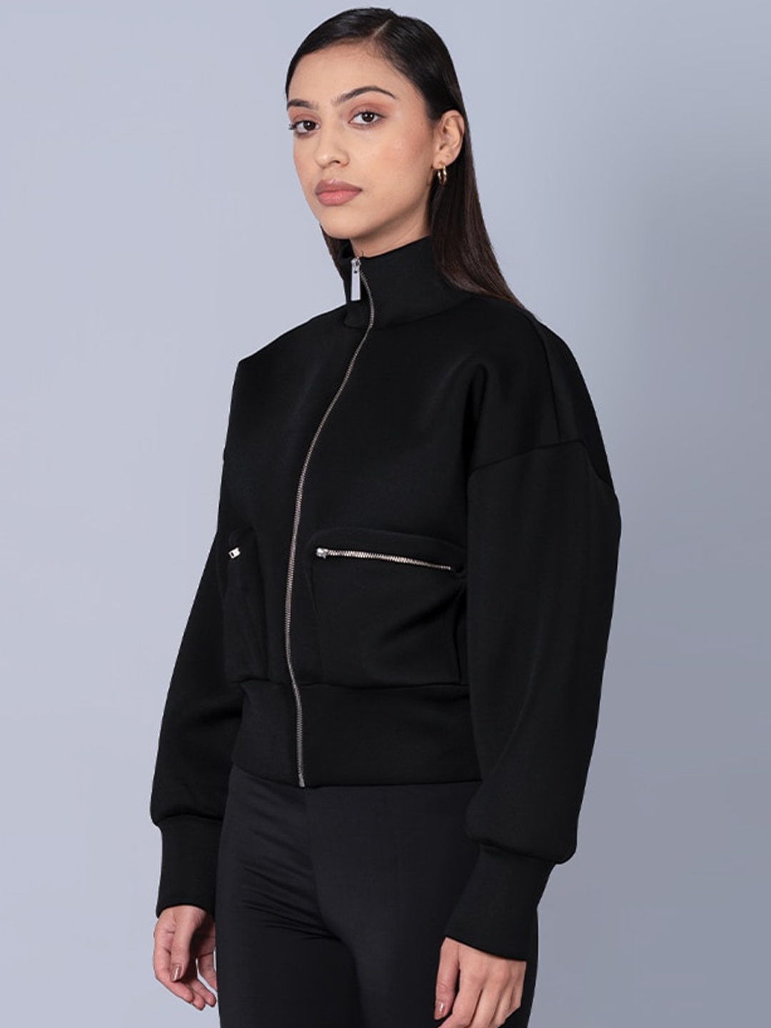 

Muvazo Mock Collar Bomber Jacket, Black