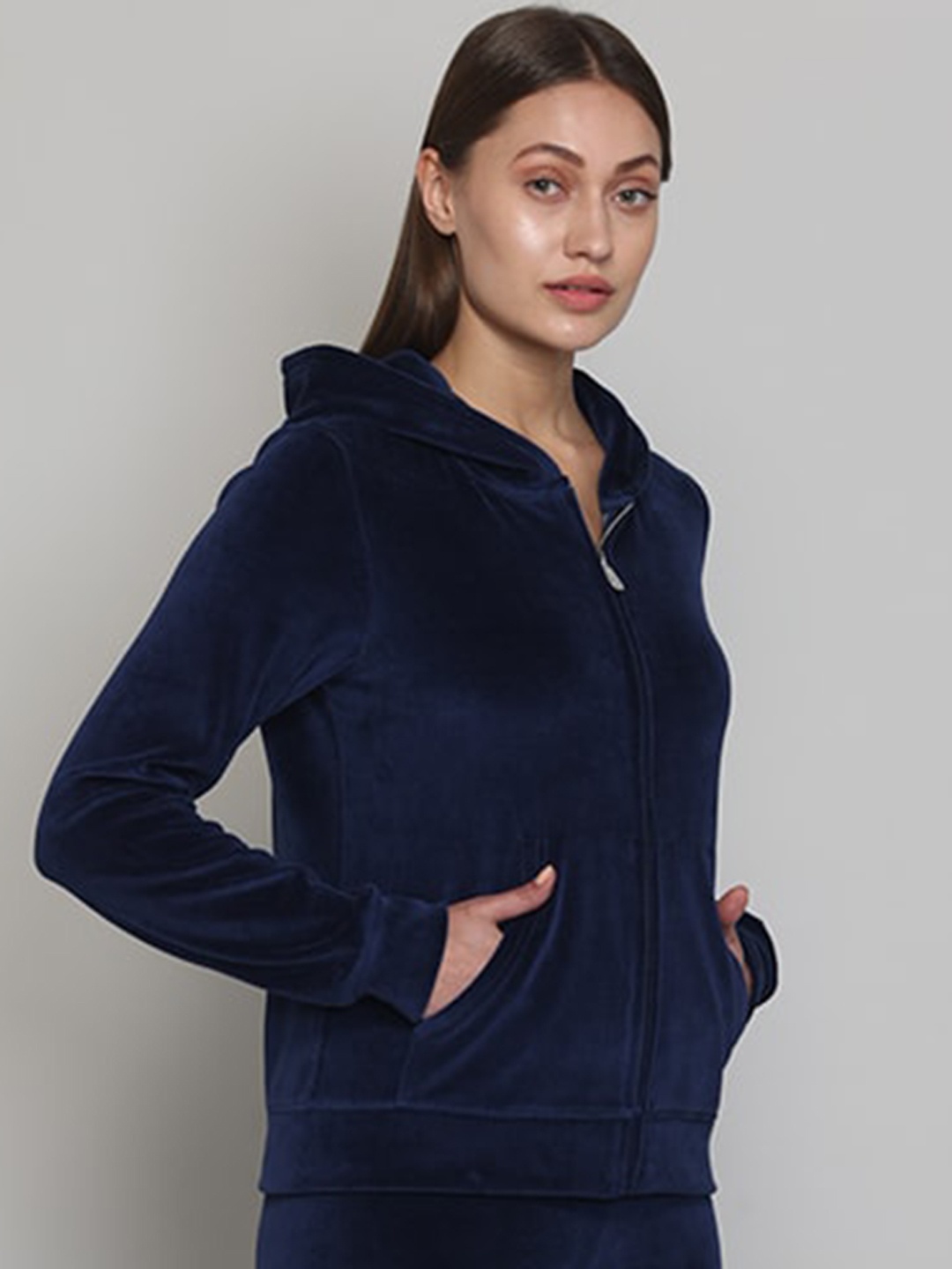 

Muvazo Hooded Cotton Open Front Jacket, Blue