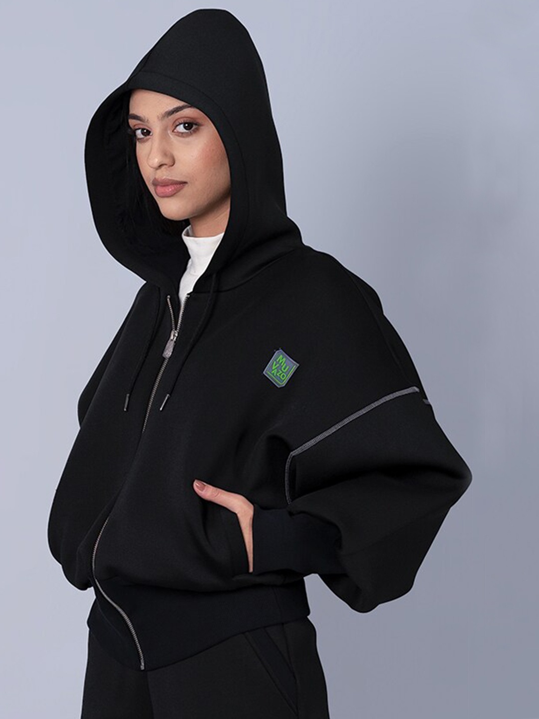 

Muvazo Hooded Bomber Jacket, Black