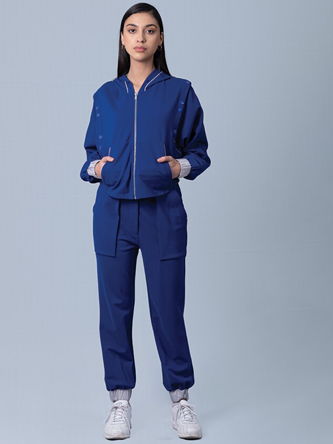 

Muvazo Hooded Open Front Jacket, Blue