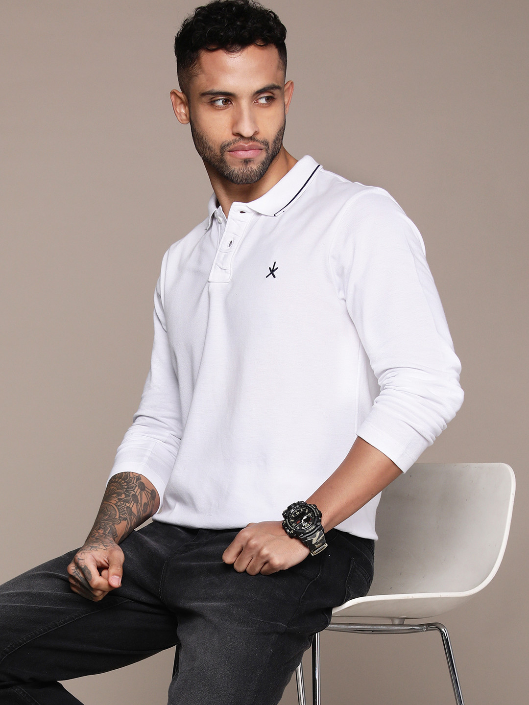 

Roadster Men Polo Collar Pure Cotton T-shirt, White