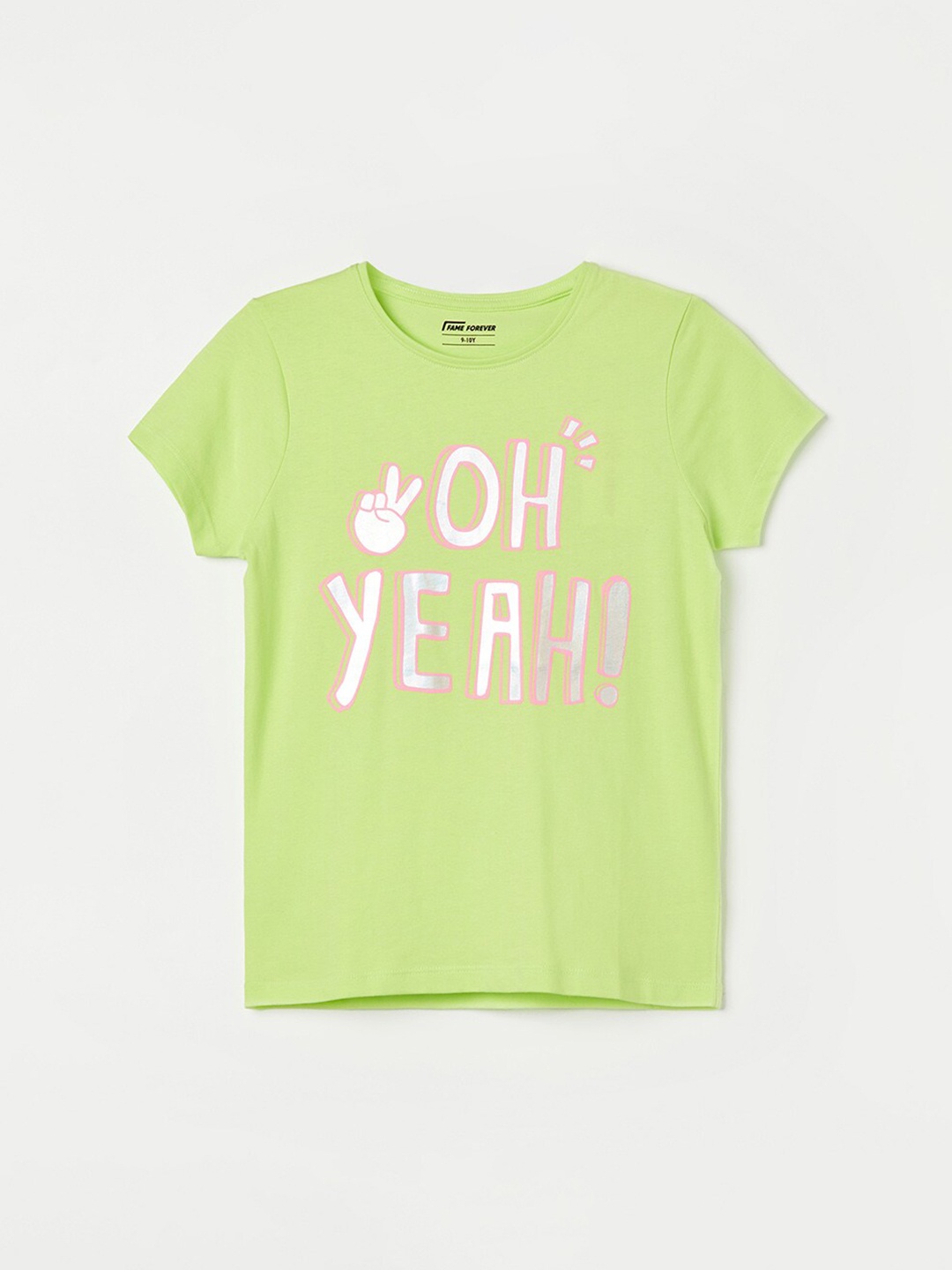 

Fame Forever by Lifestyle Girls Typography Printed Pure Cotton T-shirt, Lime green