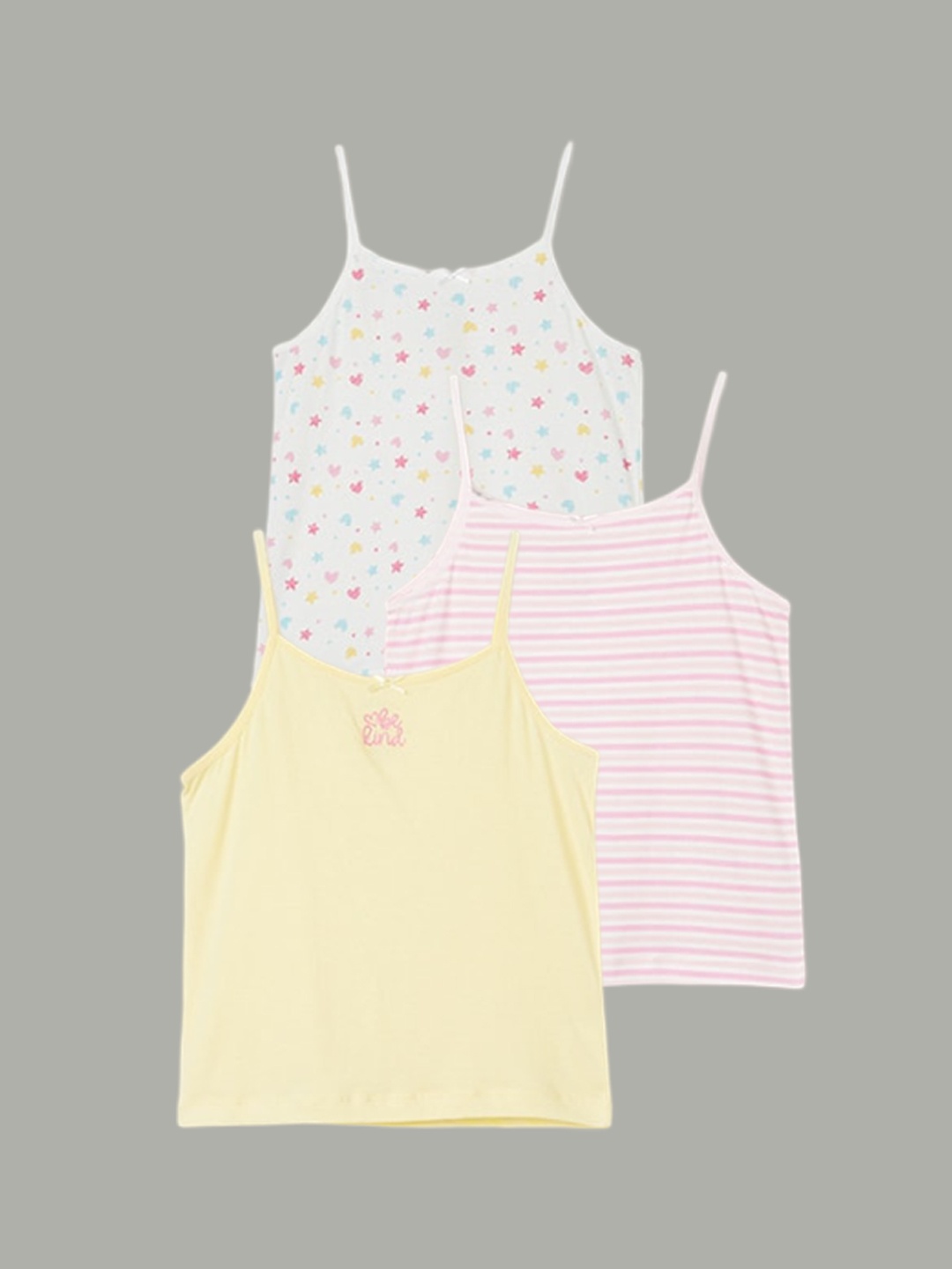 

Fame Forever by Lifestyle Girls Pack Of 3 Printed Cotton Camisoles, White
