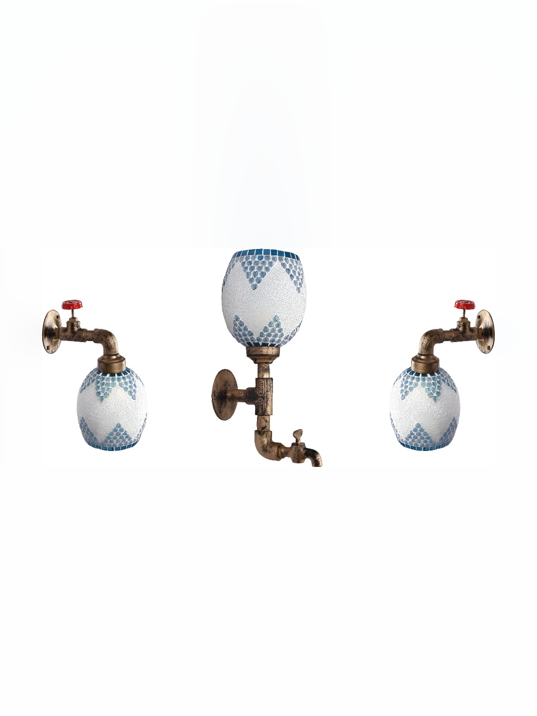 

Afast White & Blue 3 Pieces Textured Abstract Shaped Glass Contemporary Wall Lamps