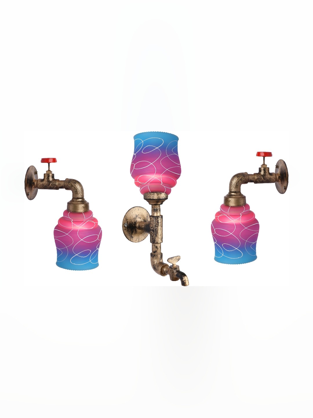 

Afast Pink Blue 3 Pieces Colourblocked Tap Frustum Glass Wall Lamp