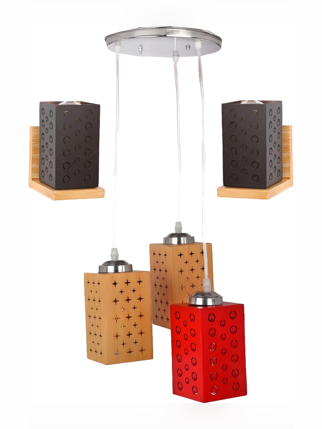

Afast Brown & Black 3 Pieces Textured Rectangle Shaped Wood Wall Lamp & Ceiling Lamp