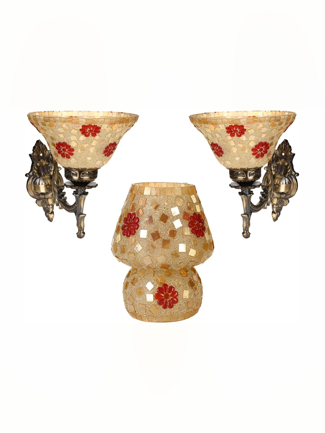 

Afast Beige & Red 3 Pieces Abstract Shaped Glass Wall Lamps