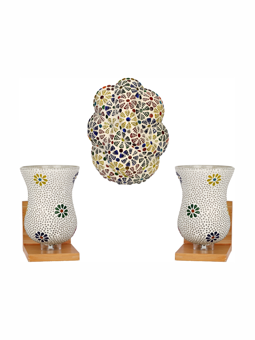 

Afast White & Blue 3 Pieces Textured Contemporary Glass Wall Lamps, Beige