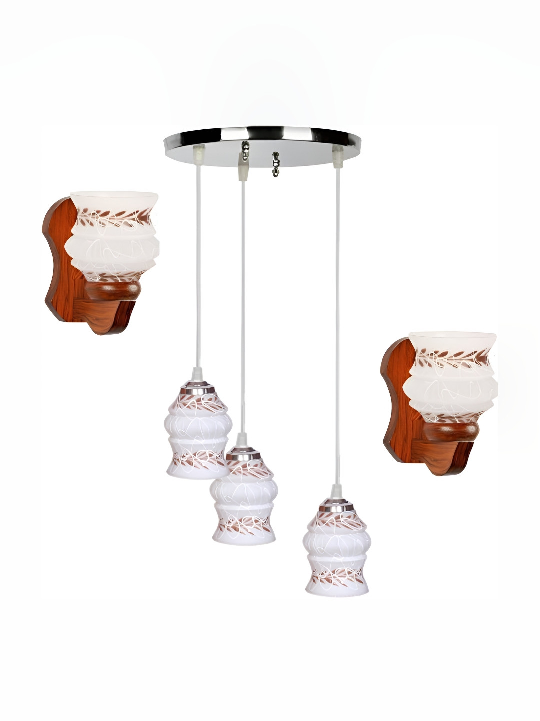 

Afast White & Brown 3 Pcs Hanging Pendant Lamp & Two Wall Lamps Glass Wall Lamp