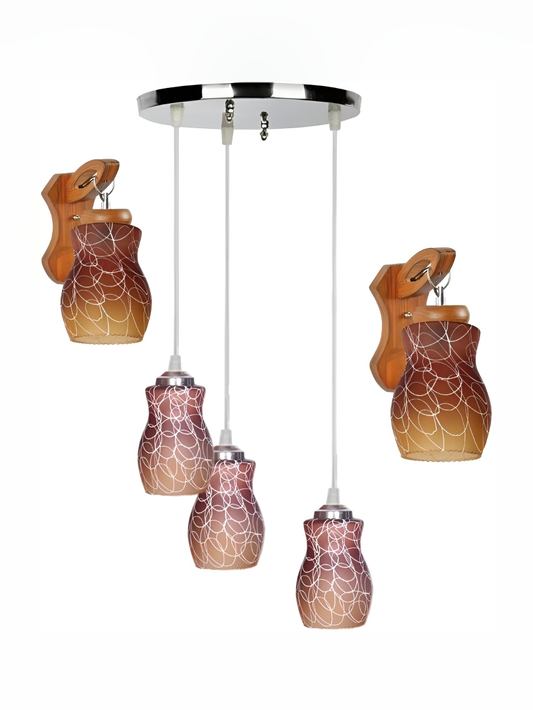 

Afast Brown & White 5 Pieces Printed Glass Wall Lamps & Ceiling Lamps