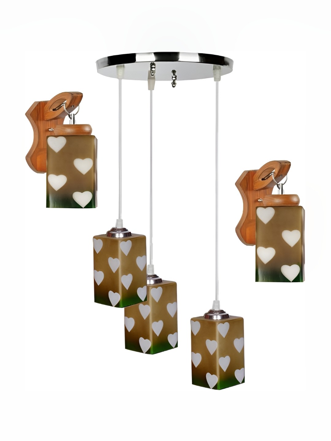 

Afast Brown & White 3 Pieces Printed Rectangle Shaped Wood Wall Lamp & Ceiling Lamp