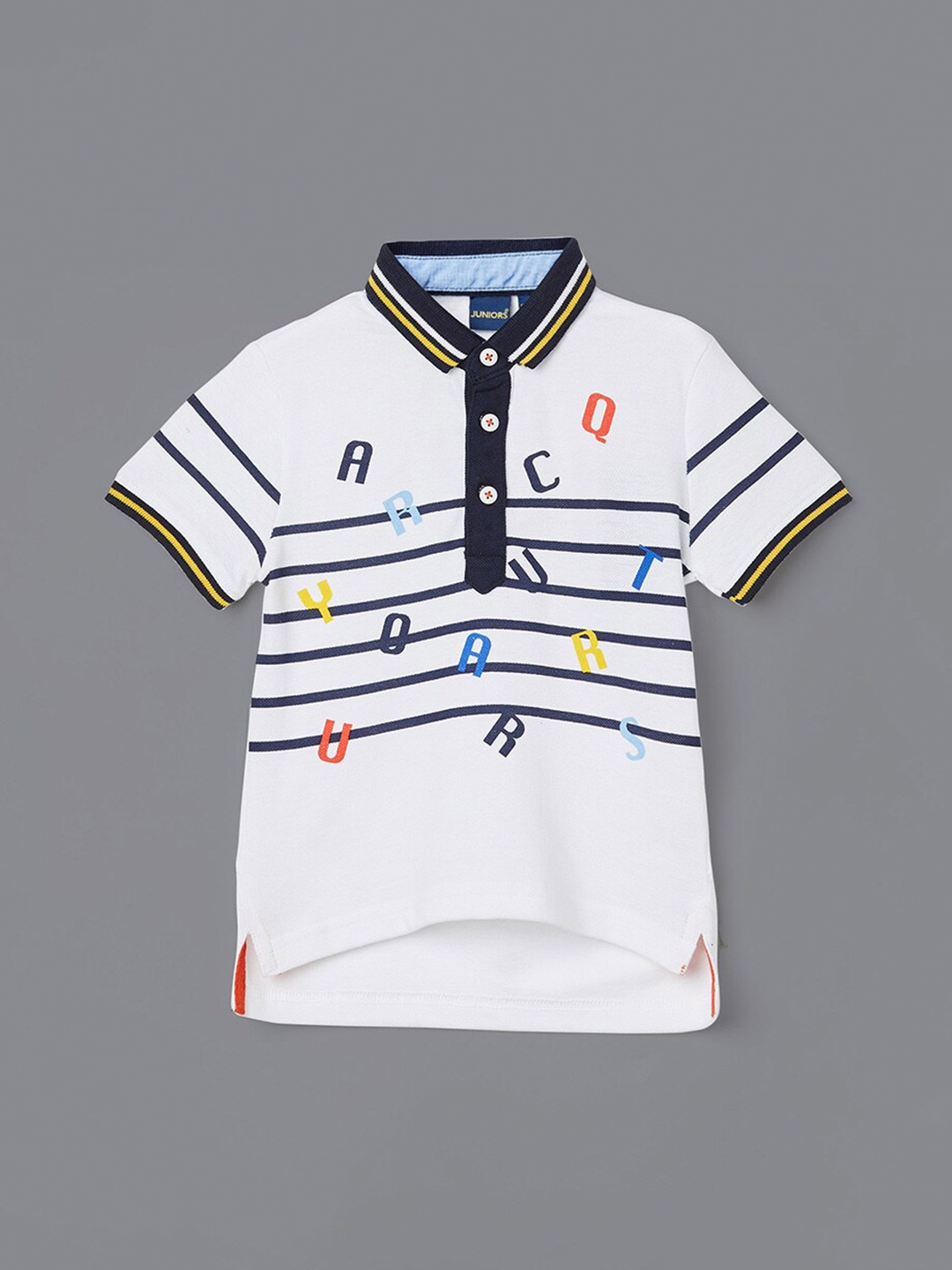 

Juniors by Lifestyle Boys Striped Polo Collar Pure Cotton T-shirt, White