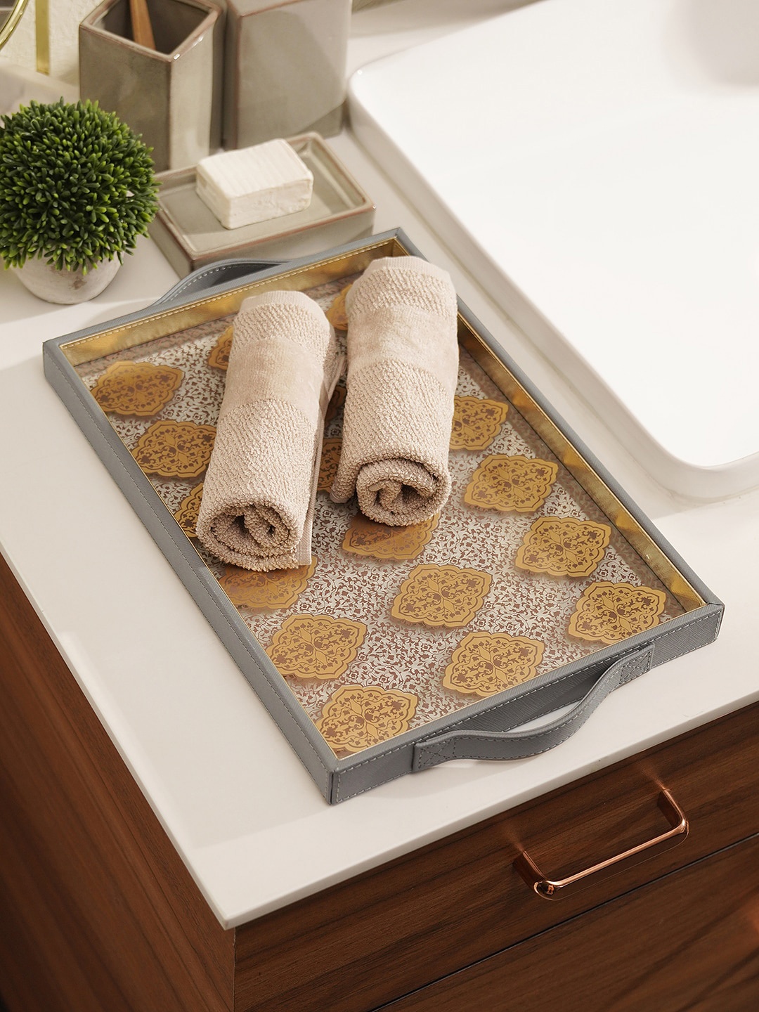 

Pure Home and Living Brown Printed Glass Serving Tray, Grey