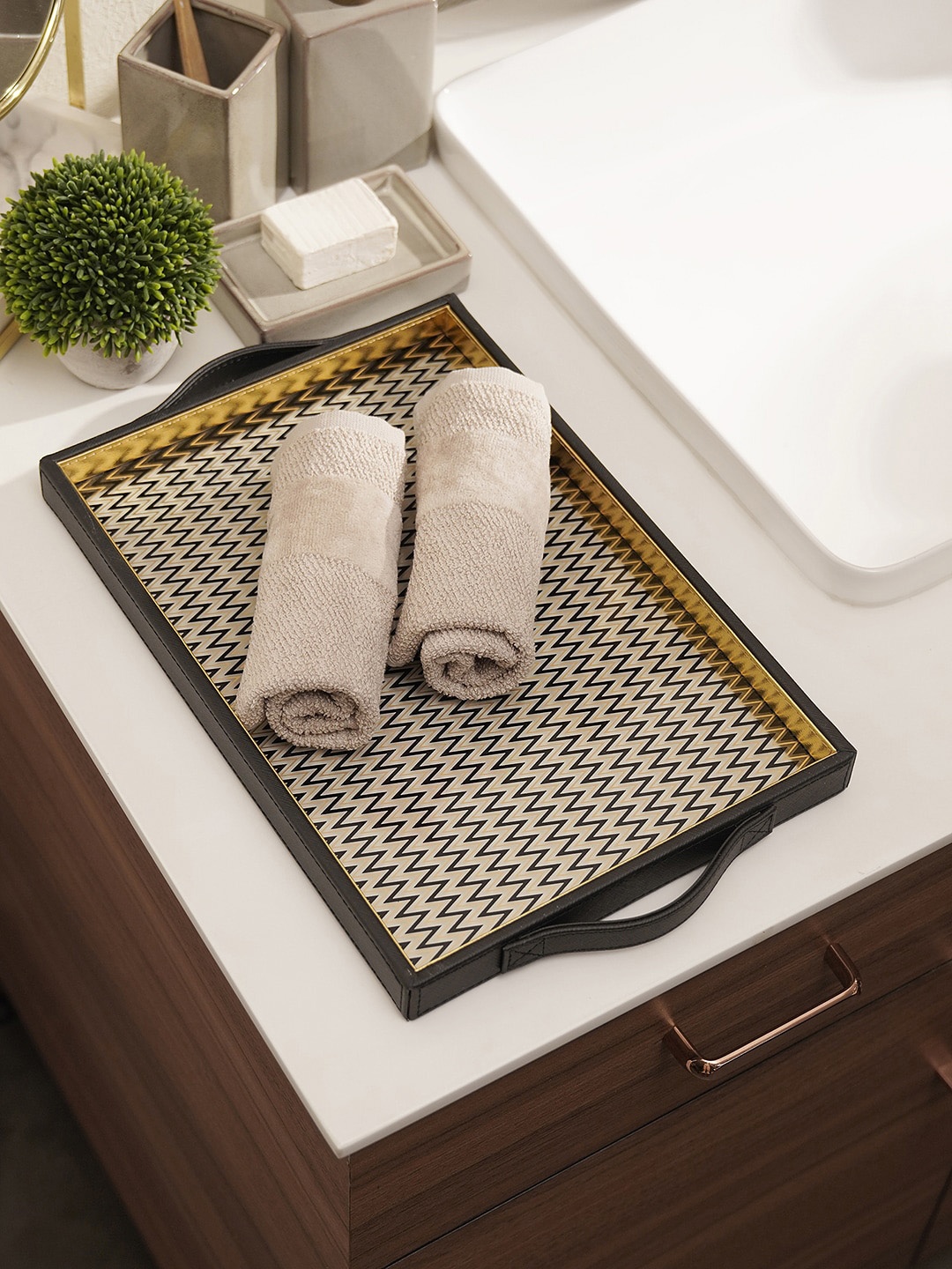 

Pure Home and Living Black Printed Rectangular Serving Tray
