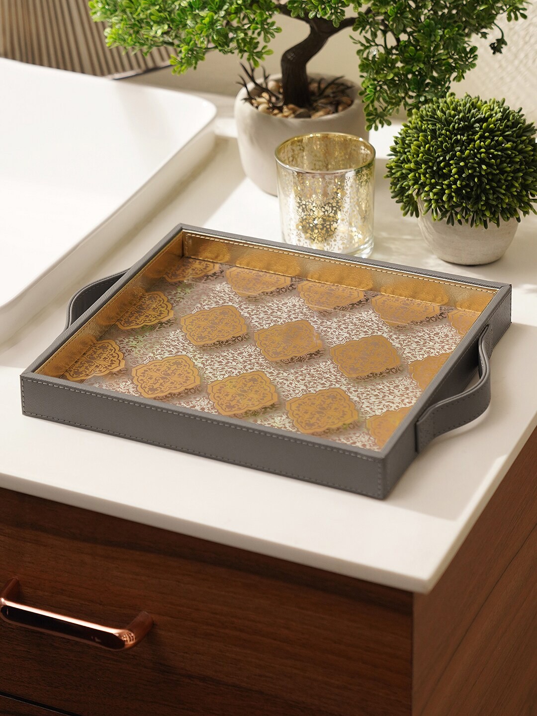 

Pure Home and Living Grey Printed Square Tray