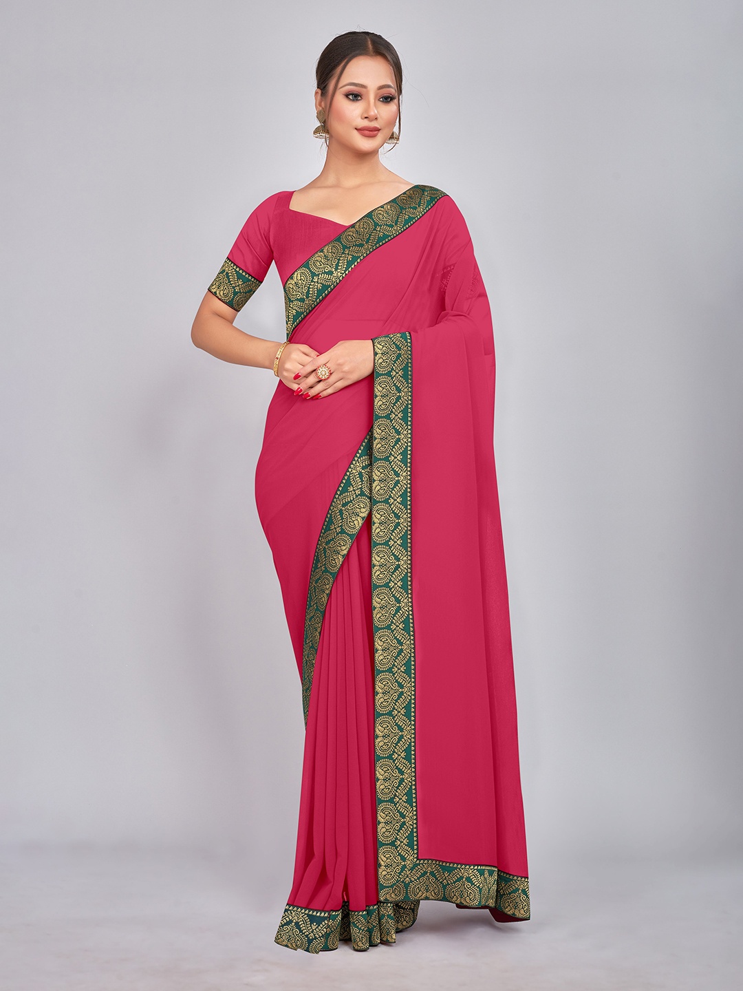 

CastilloFab Zari Pure Georgette Saree, Rose