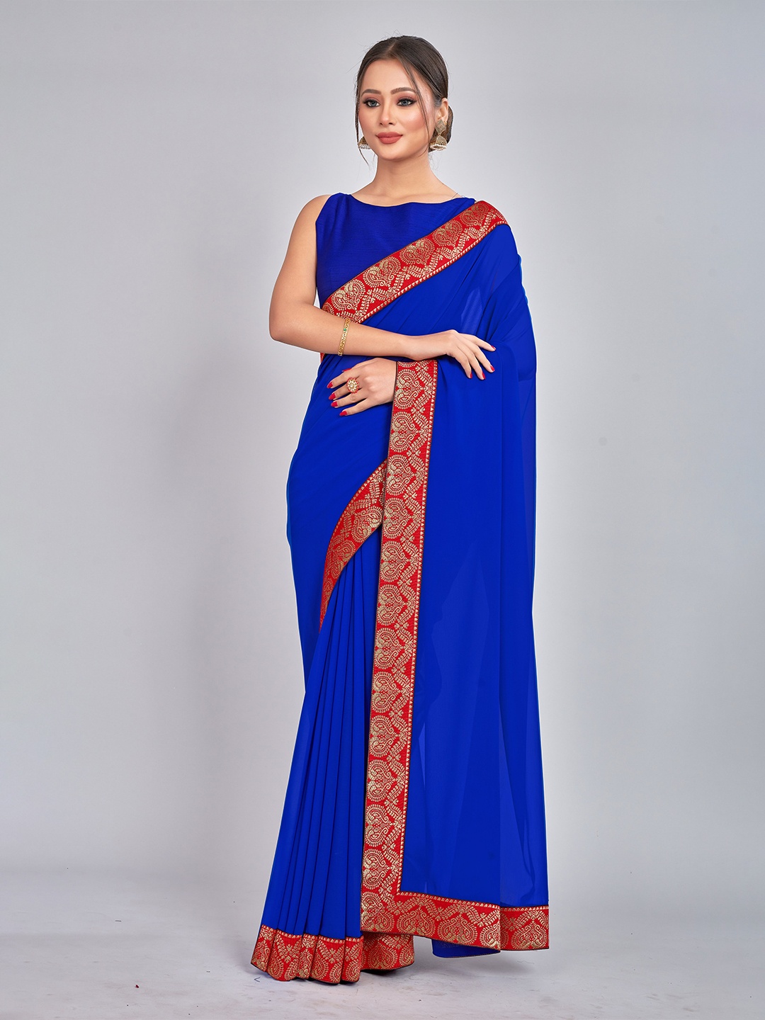 

CastilloFab Zari Pure Georgette Saree, Blue