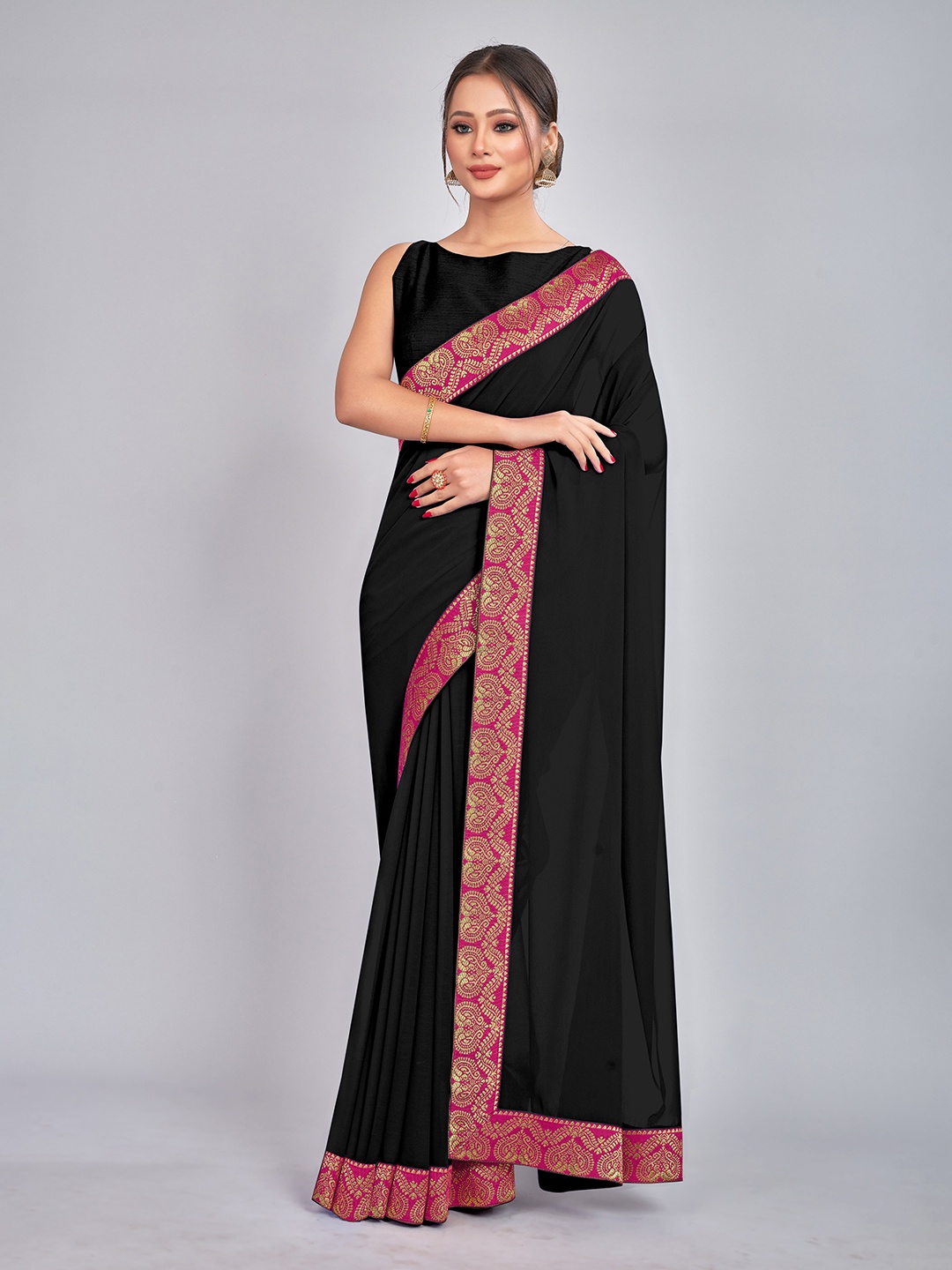

CastilloFab Zari Pure Georgette Saree, Black