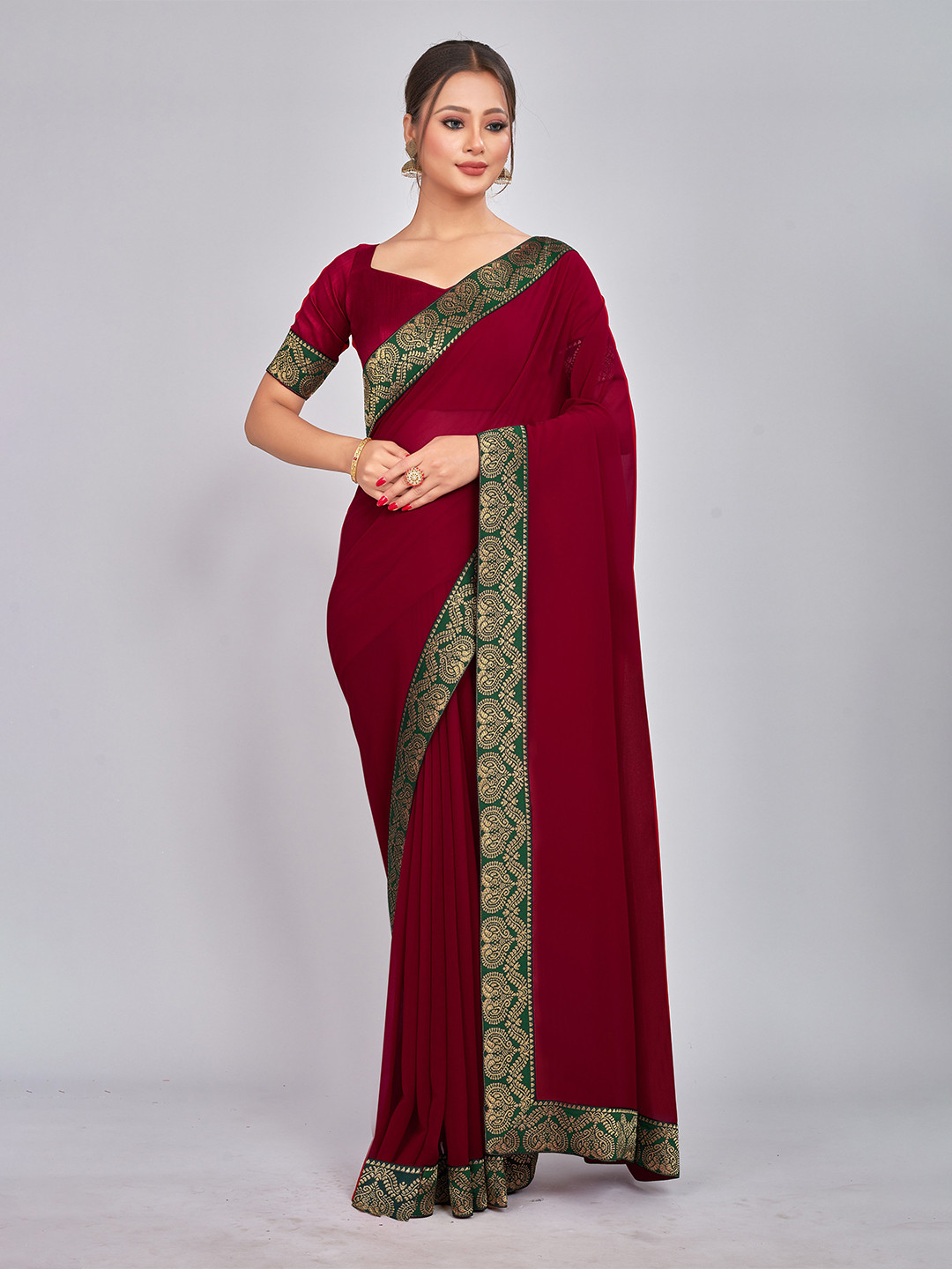 

CastilloFab Zari Pure Georgette Saree, Maroon