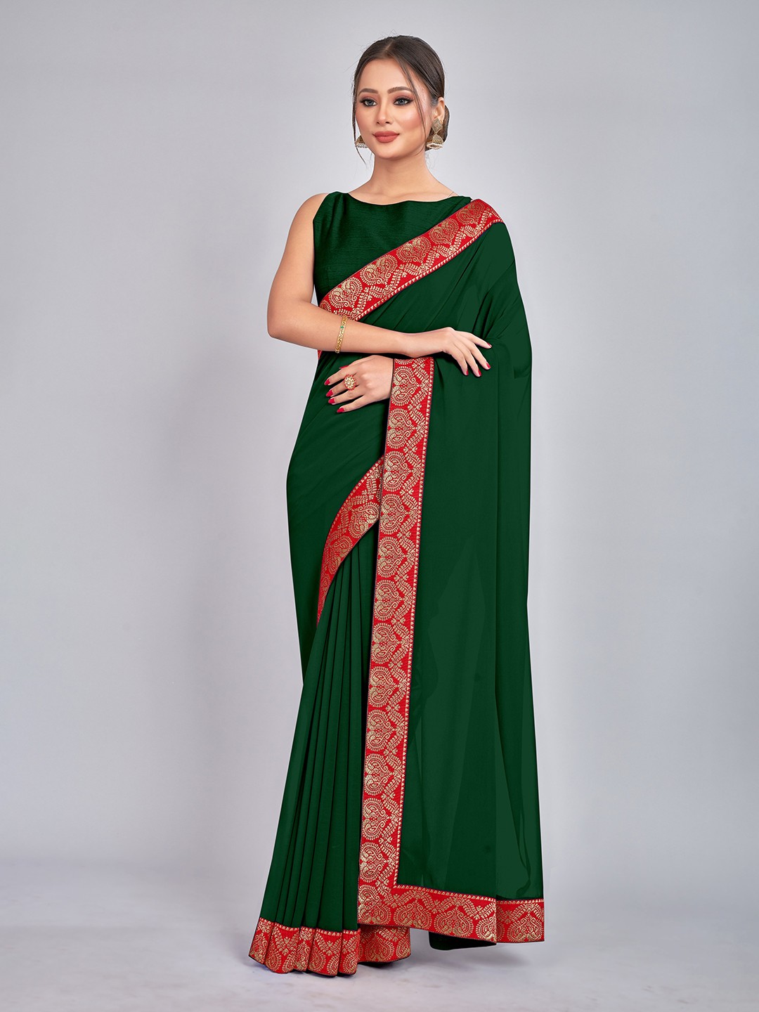 

CastilloFab Zari Pure Georgette Saree, Green