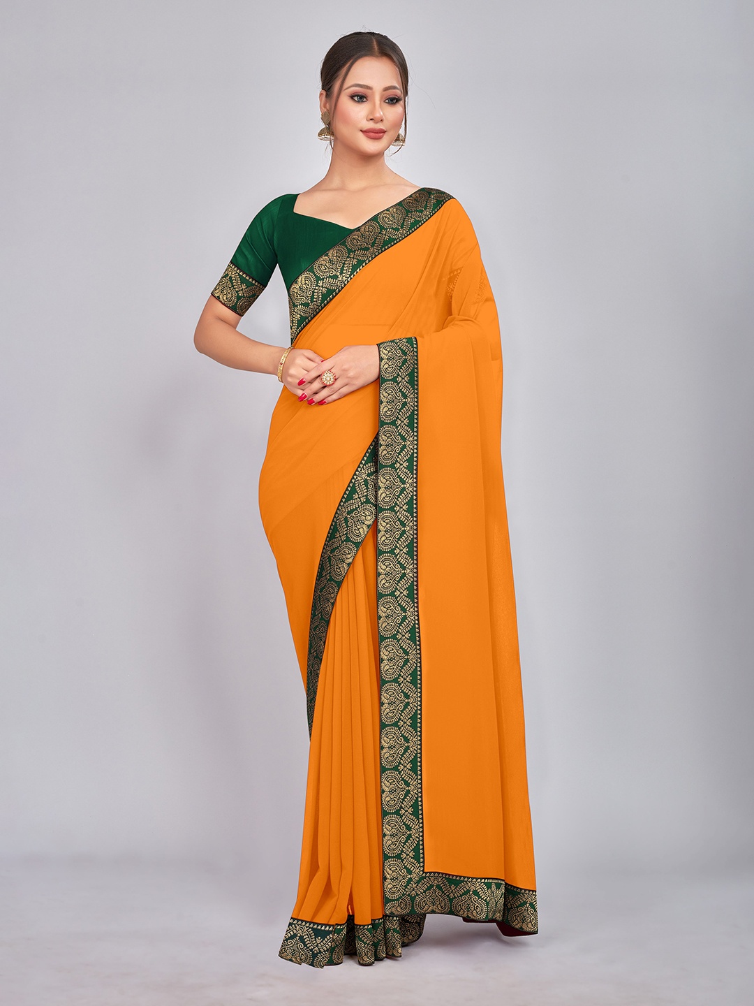 

CastilloFab Zari Pure Georgette Saree, Mustard