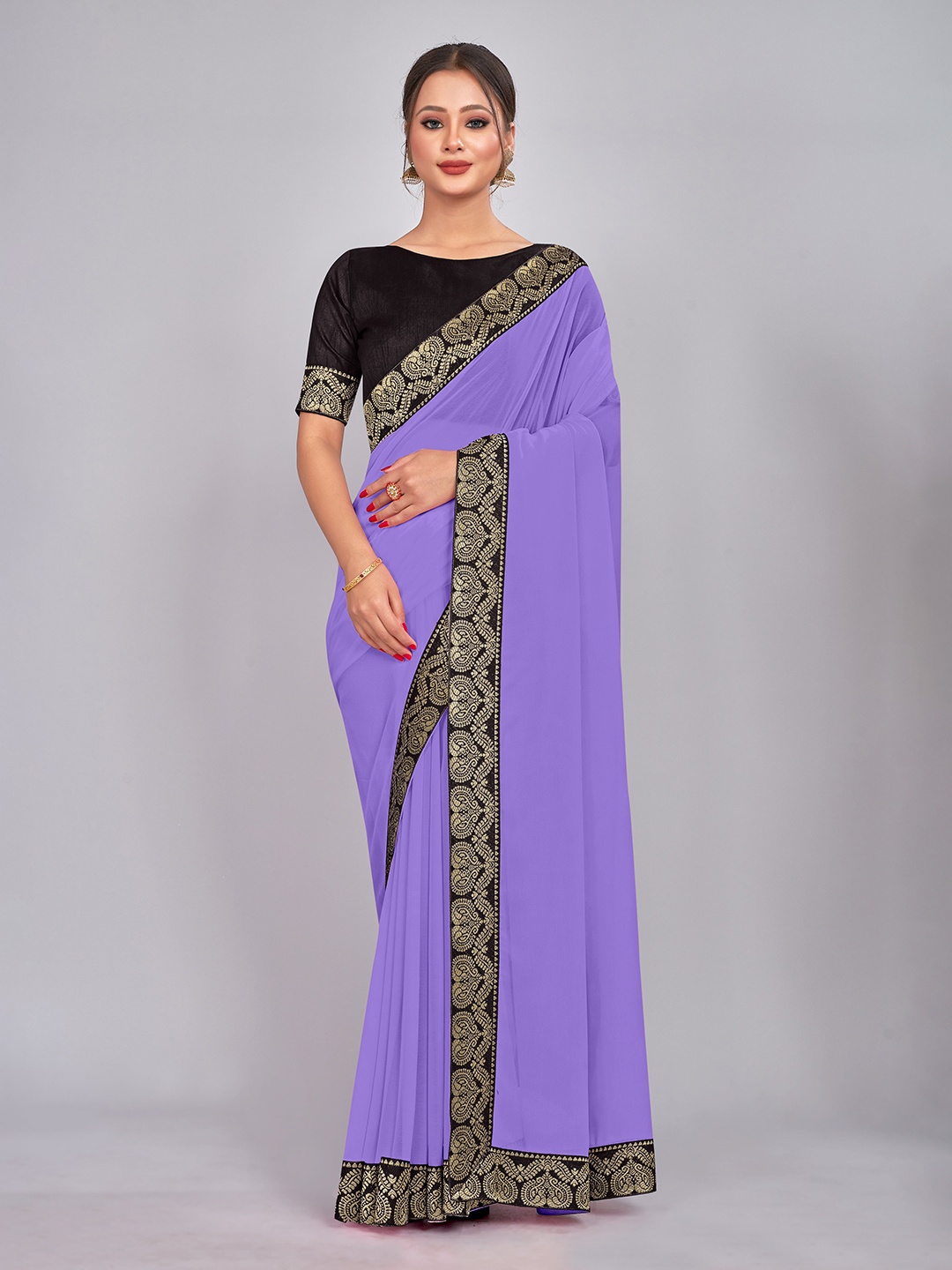 

CastilloFab Zari Pure Georgette Saree, Lavender