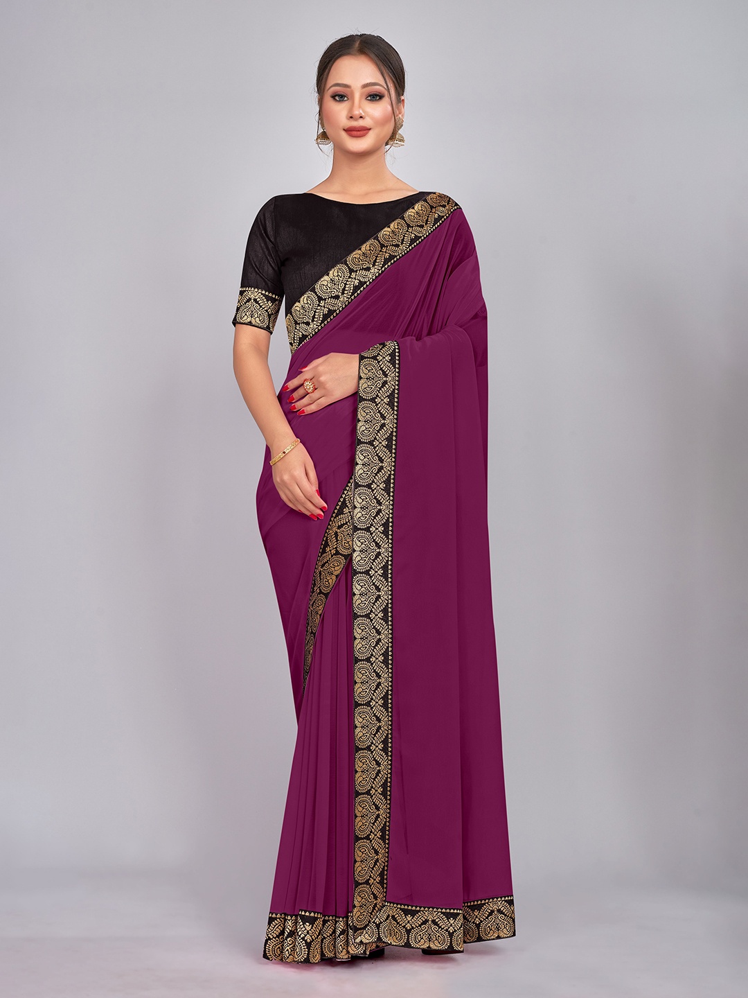 

CastilloFab Zari Pure Georgette Saree, Burgundy