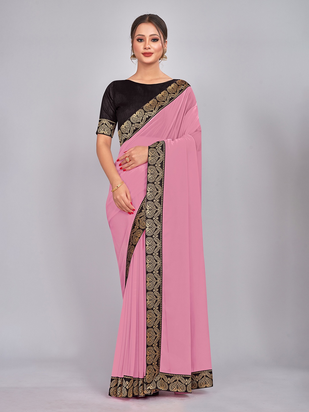 

CastilloFab Zari Pure Georgette Saree, Pink