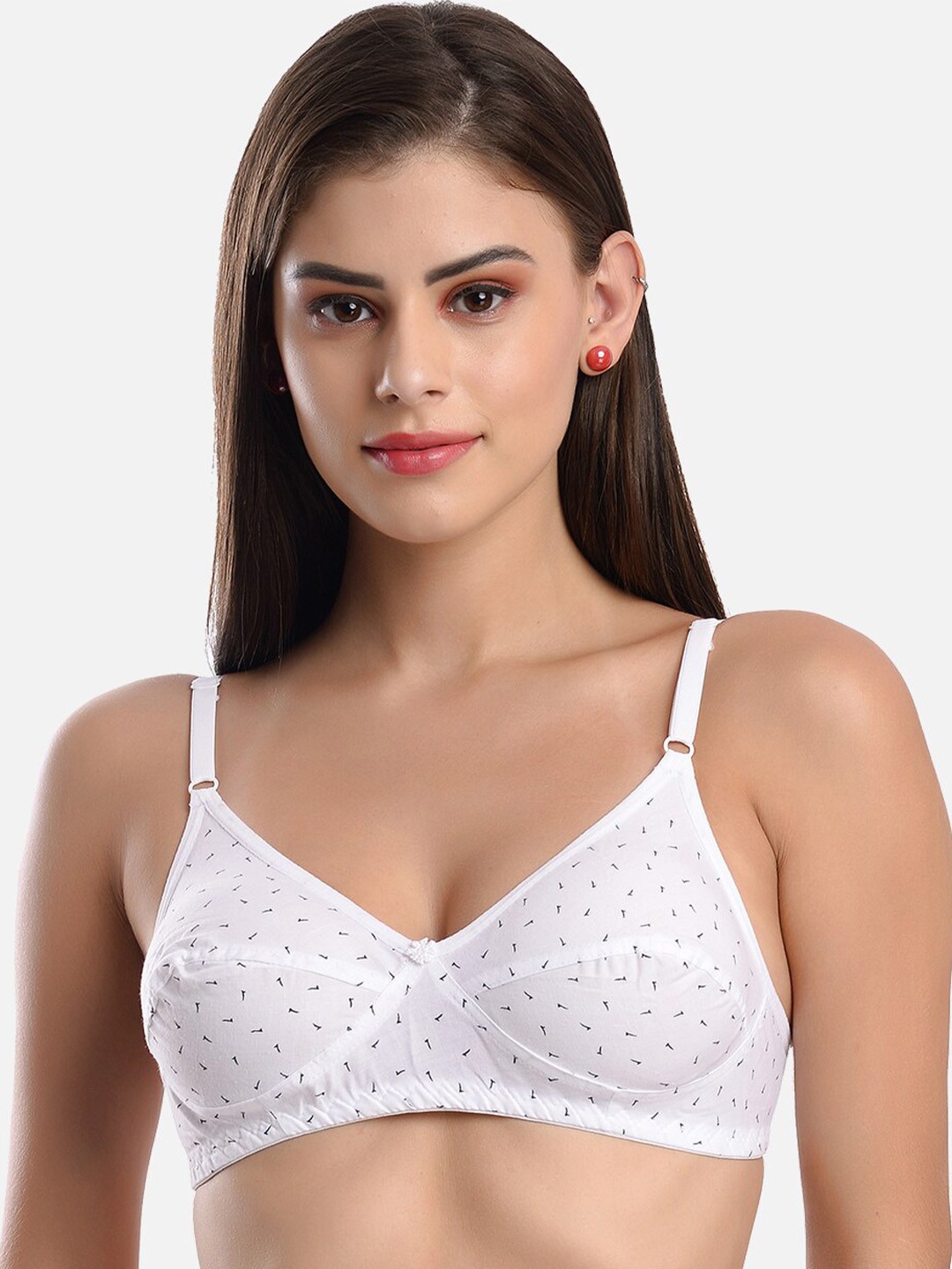 

StyFun Micro Ditsy Printed Non-Padded Dry Fit Everyday Bra With All Day Comfort, White