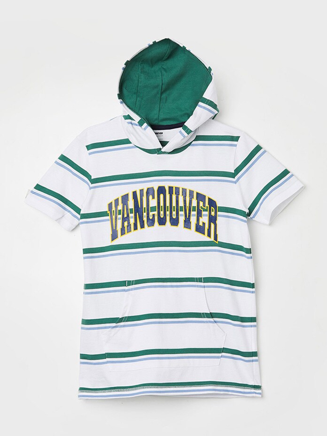 

Fame Forever by Lifestyle Boys Striped Hooded Pure Cotton T-shirt, White