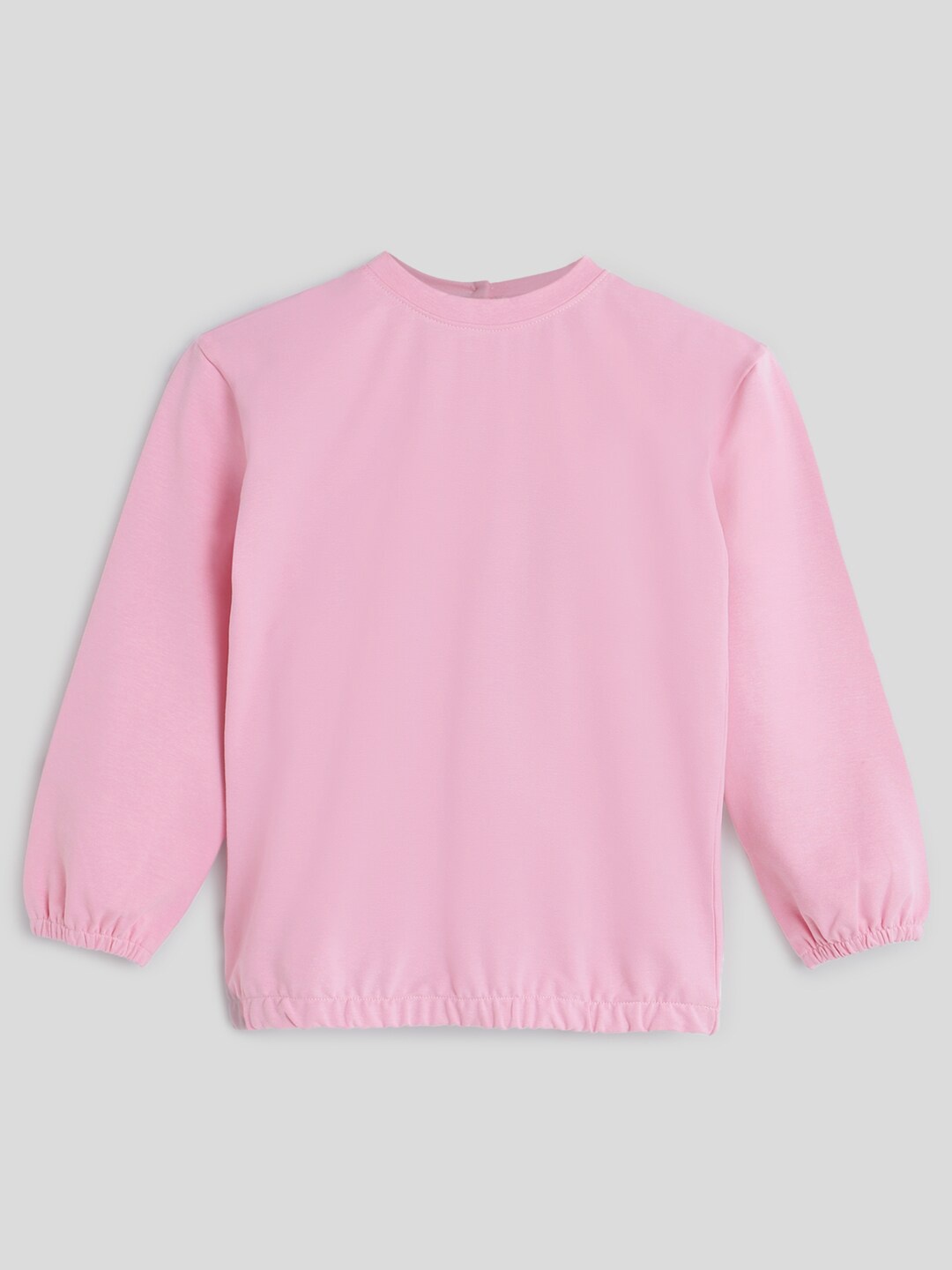 

Somersault Girls Round Neck Drop-Shoulder Sleeves Terry Cotton Pullover Sweatshirt, Pink