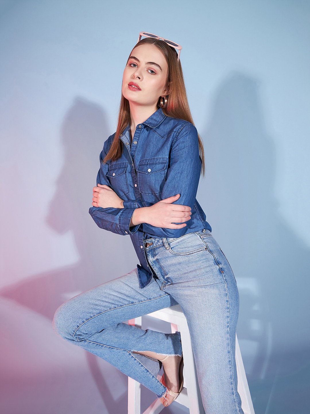 

Harvard Spread Collar Casual Denim Shirt, Blue