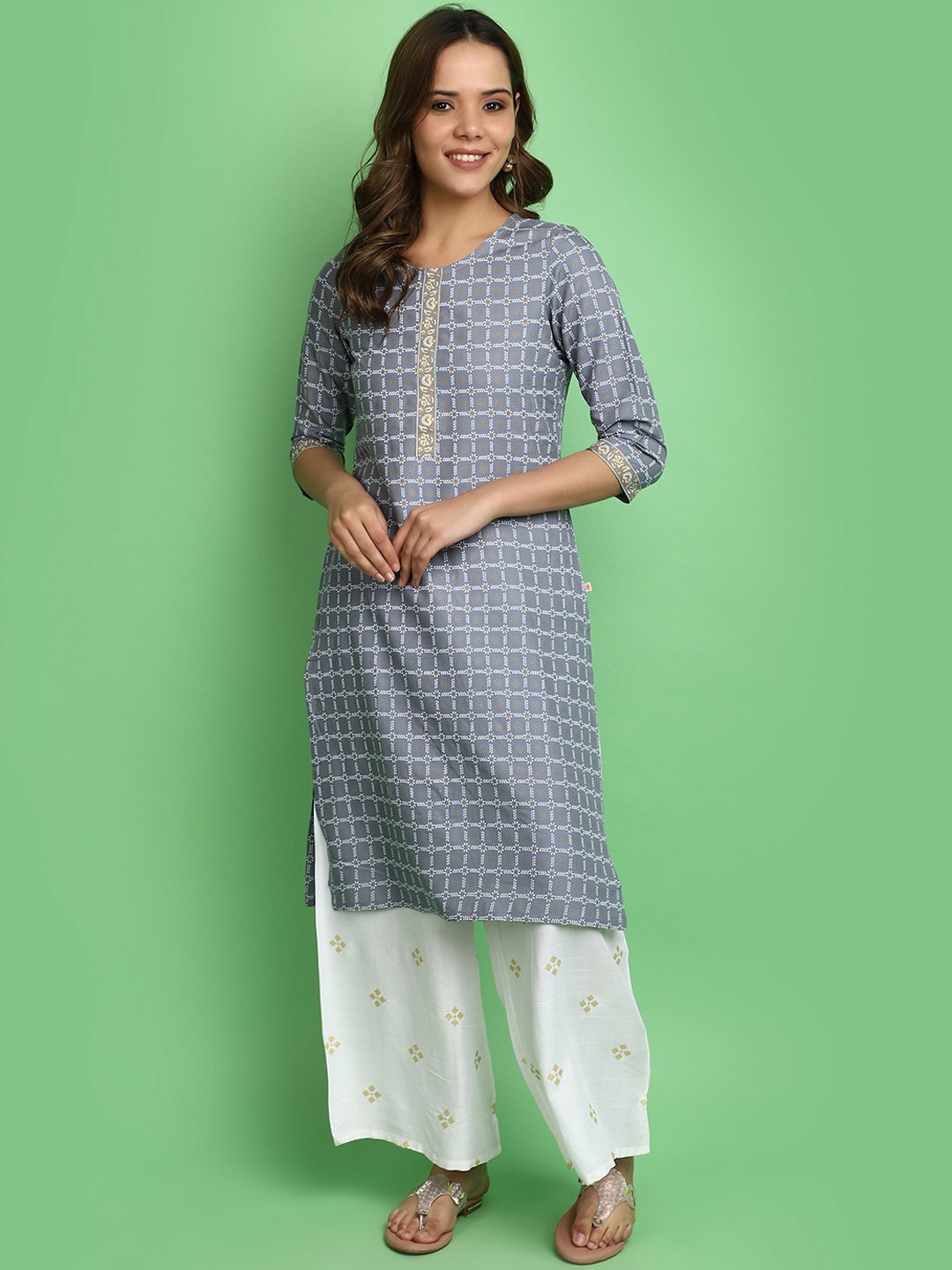 

V-Mart Geometric Printed Straight Kurta, Grey