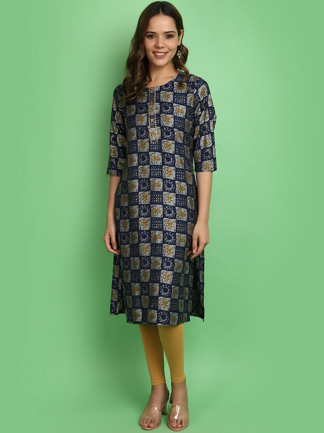 

V-Mart Ethnic Motif Printed Kurta, Navy blue