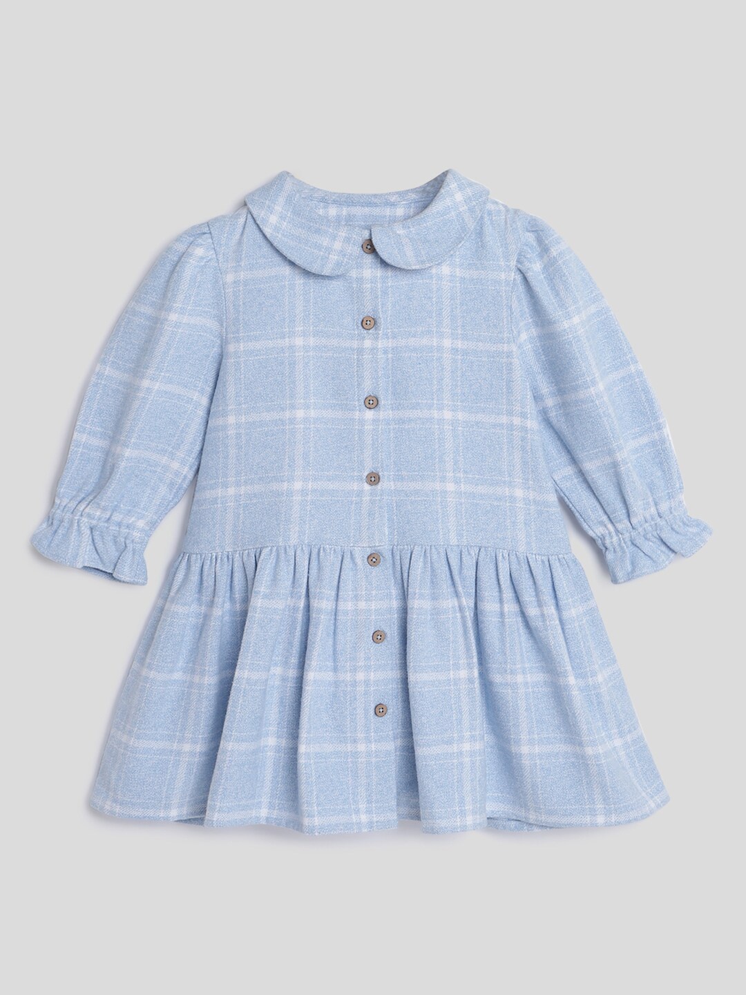 

Somersault Girls Checked Peter Pan Collar Pure Cotton A-Line Dress, Blue