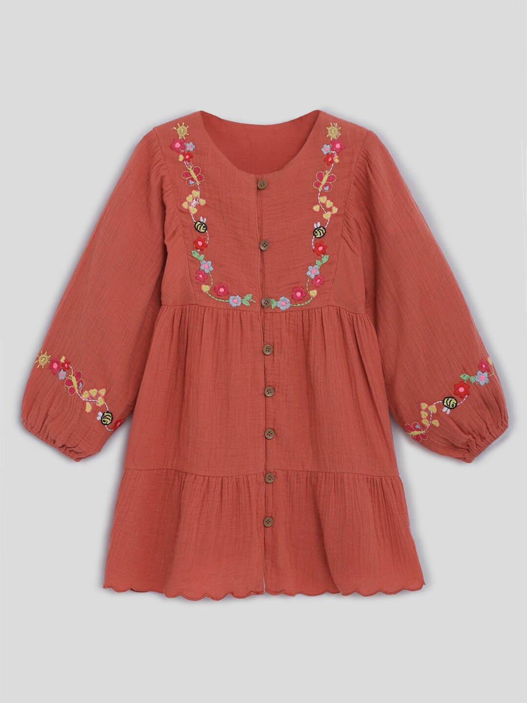 

Somersault Girls Floral Embroidered A-Line Dress, Rust