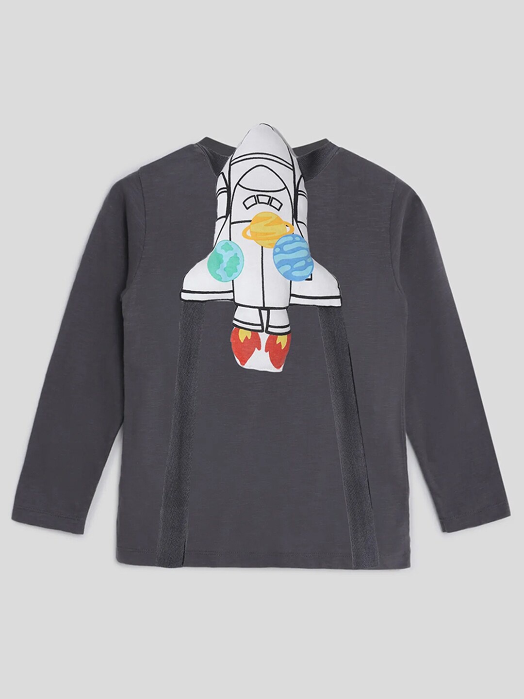 

Somersault Boys Henley Neck Pure Cotton T-shirt With Removable Rocket, Grey