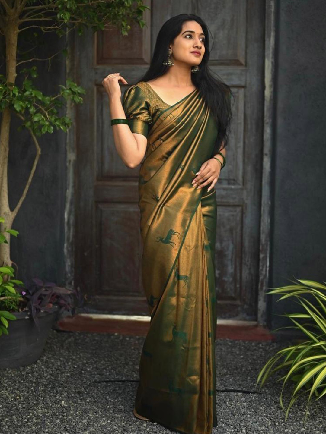 

Spetila Woven Design Zari Pure Silk Designer Kanjeevaram Saree, Green