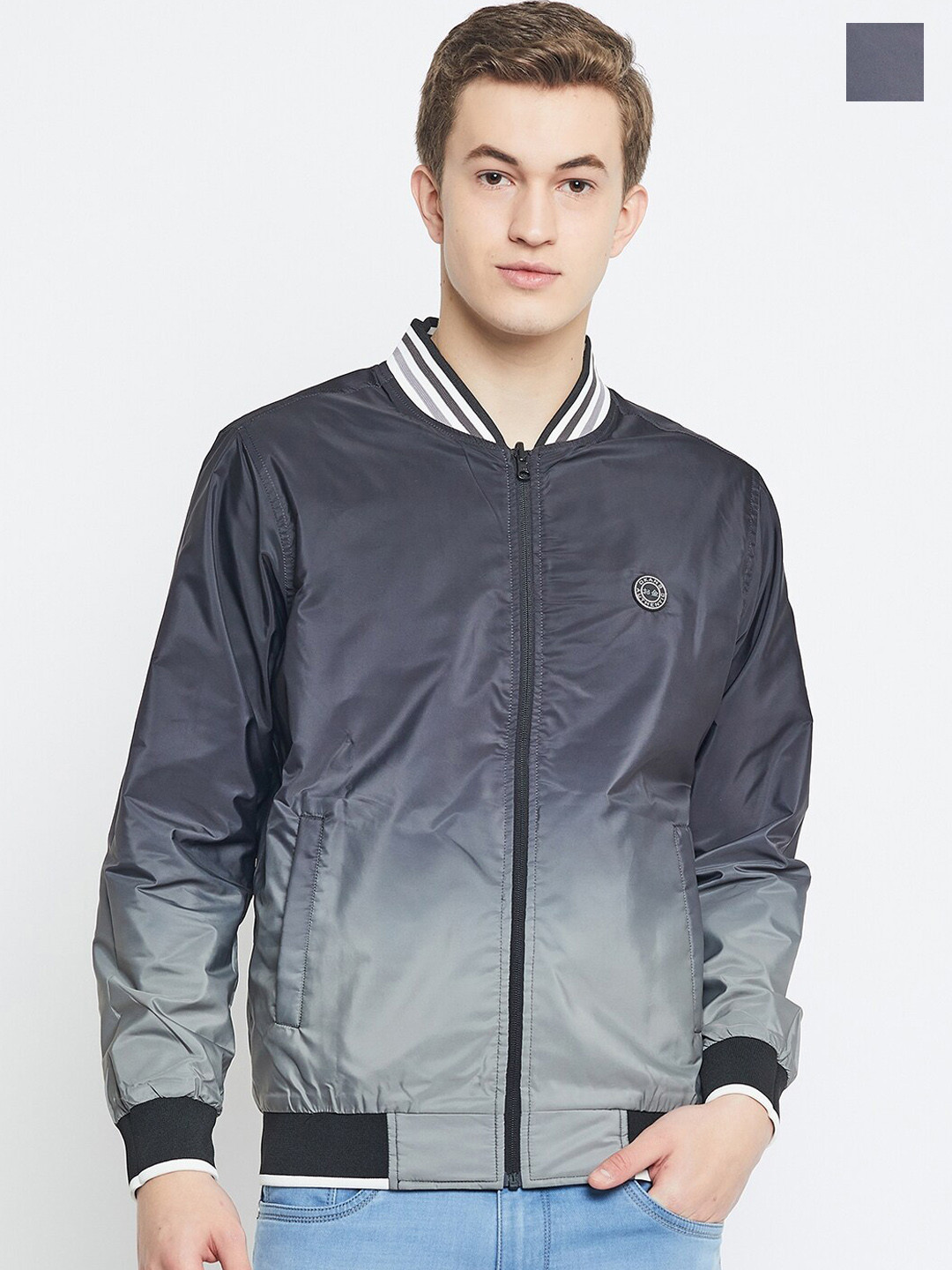 

Okane Mock Collar Reversible Bomber Jacket, Grey