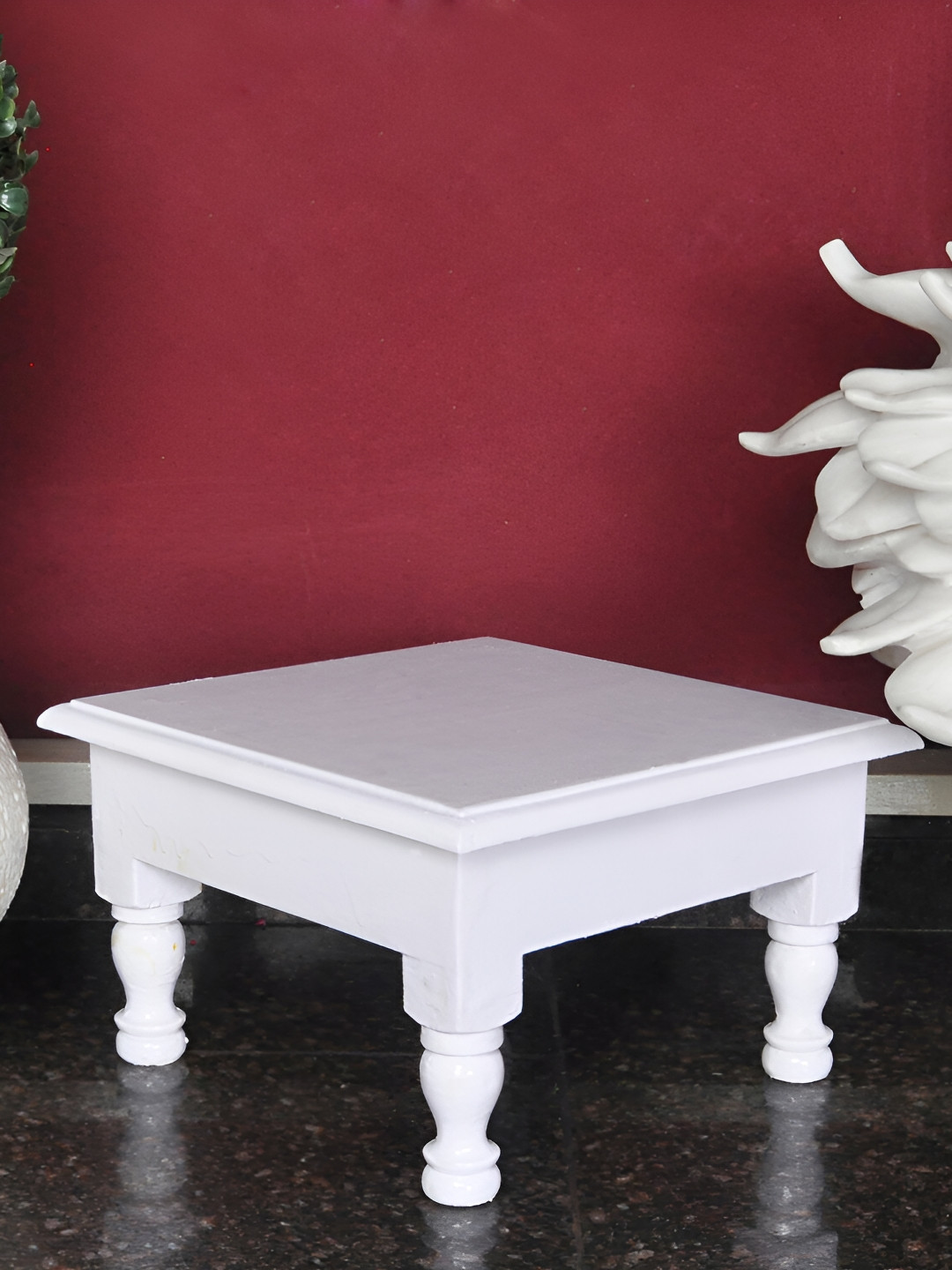 

Lal Haveli White Wooden Pooja Chowkie