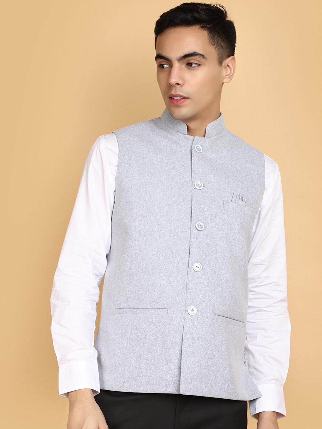 

V-Mart Mandarin Collar Cotton Nehru Jacket, Blue