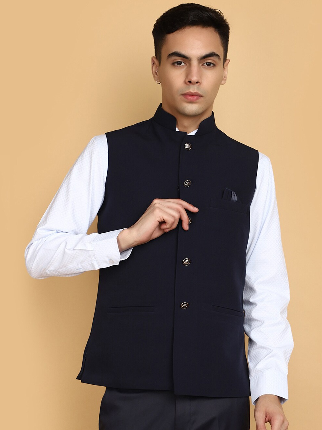 

V-Mart Mandarin Collar Nehru Jacket, Navy blue