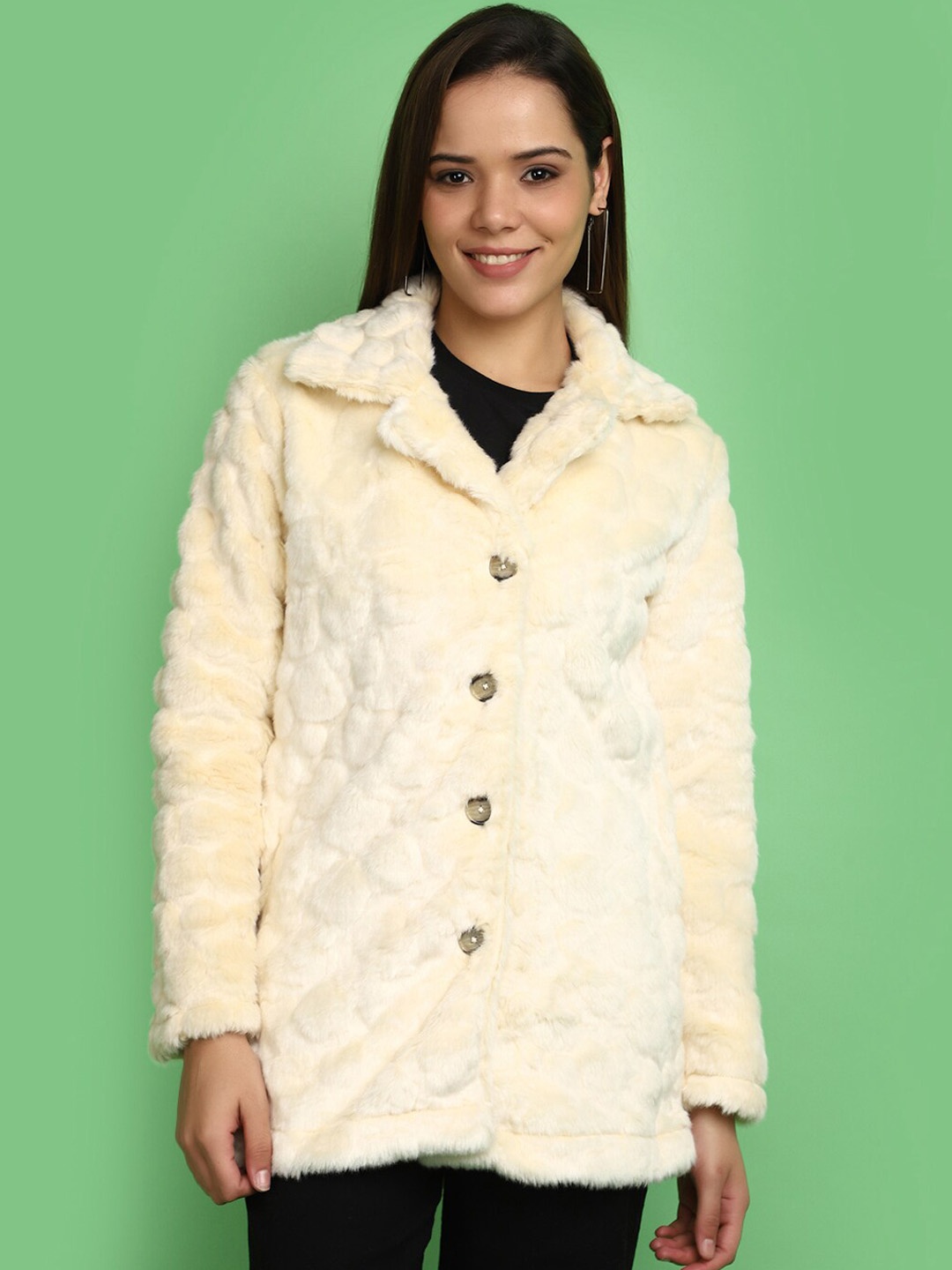 

V-Mart Lightweight Lapel Collar Cotton Tailored Jacket With Faux Fur Trim, Cream